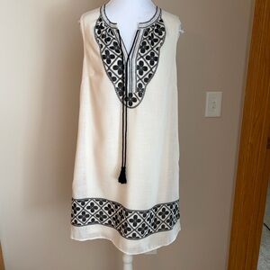 #431 Super Cute Sleeveless Cream Midi Dress with Black Embroidery